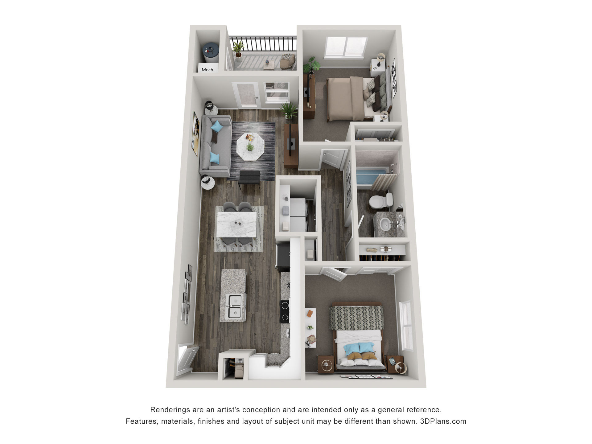 2x1 - 881 sqft - B1 floorplan