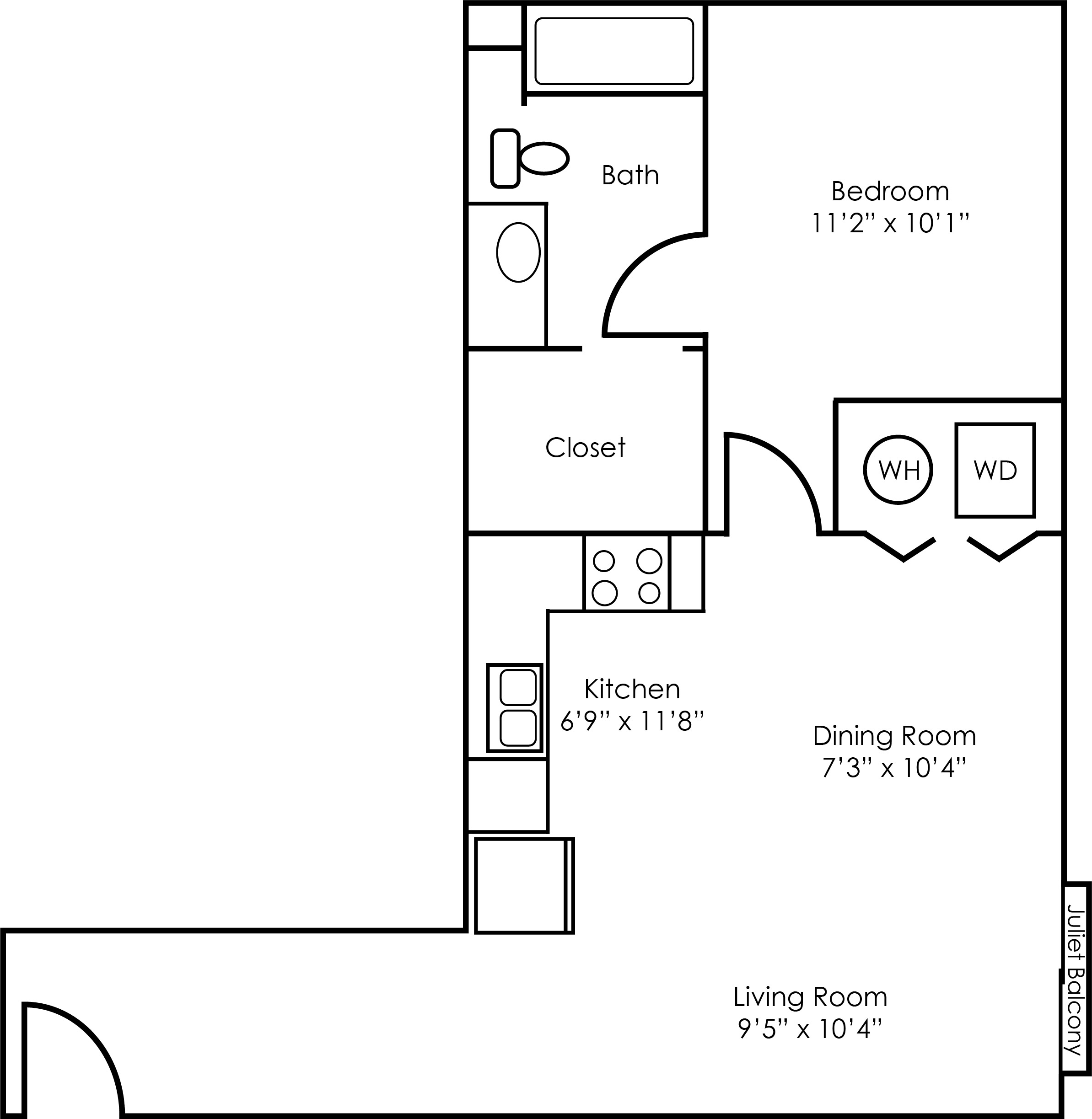 1x1 - 614 sqft - A1 floorplan